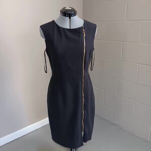 Ellen Tracy Sheath Dress Womens Black Sleeveless Lined Gold Zipper Trim Size 6